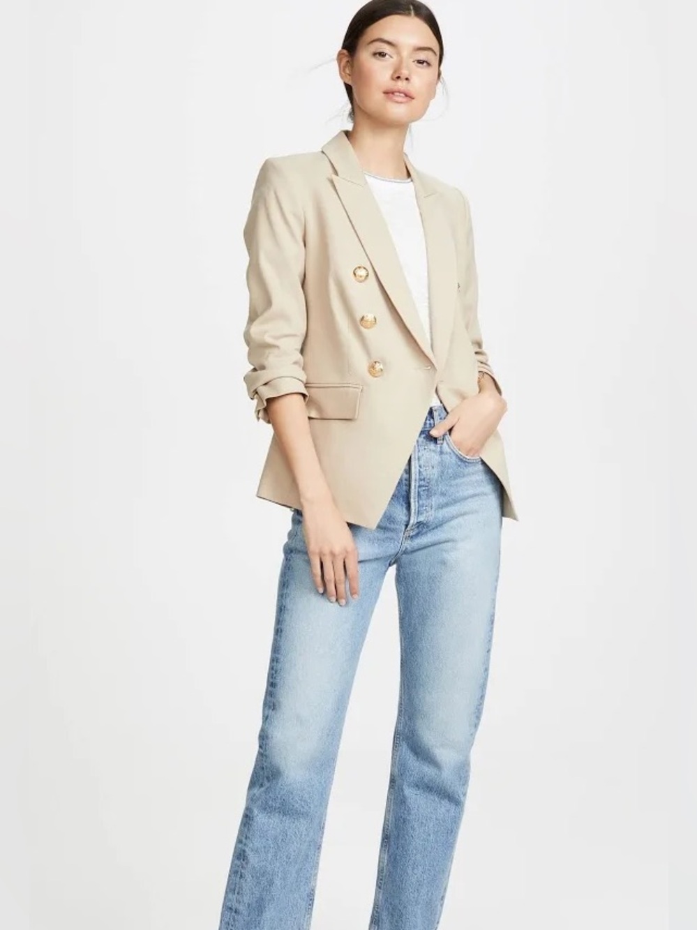 Veronica Beard Empire Beige Double-Breasted Blazer